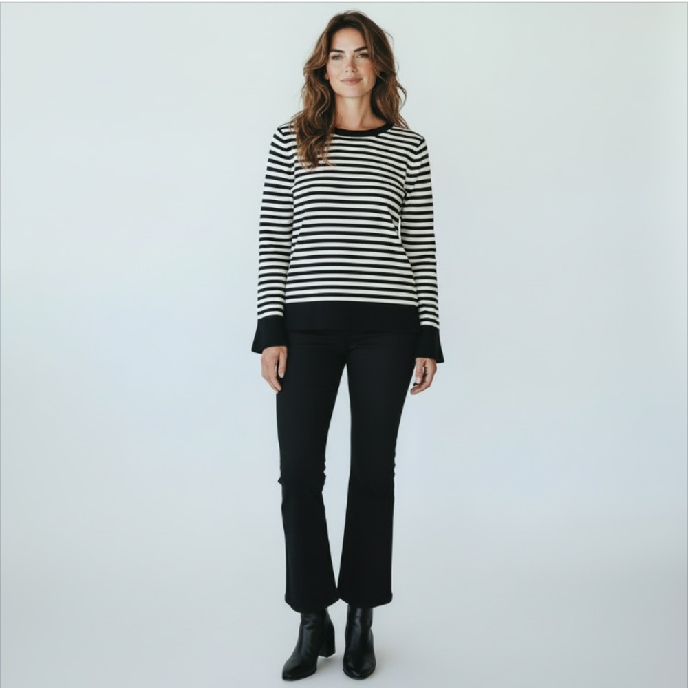 Talbots Classic Lambswool Blend Knit Lightweight Button Back Sweater Stripe PL